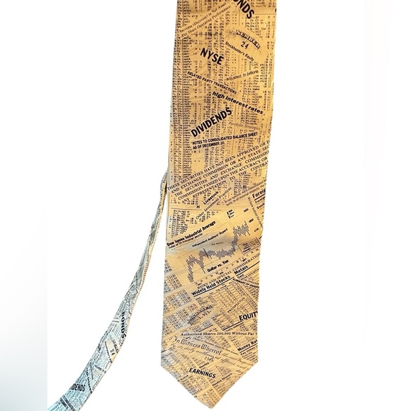 📈📊100% Silk Wall Street themed tie with black & white print. Equity, Earnings… - Picture 2 of 7